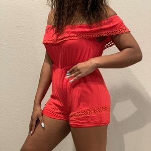 CALS RED ROMPER OFF THE SHOULDER!